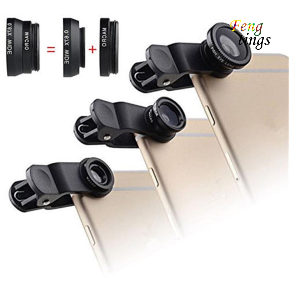 Bộ ống kính chụp ảnh 3 trong 1 gồm kính macro kính mắt cá và kính góc rộng có kẹp cho điện thoại và máy tính bảng