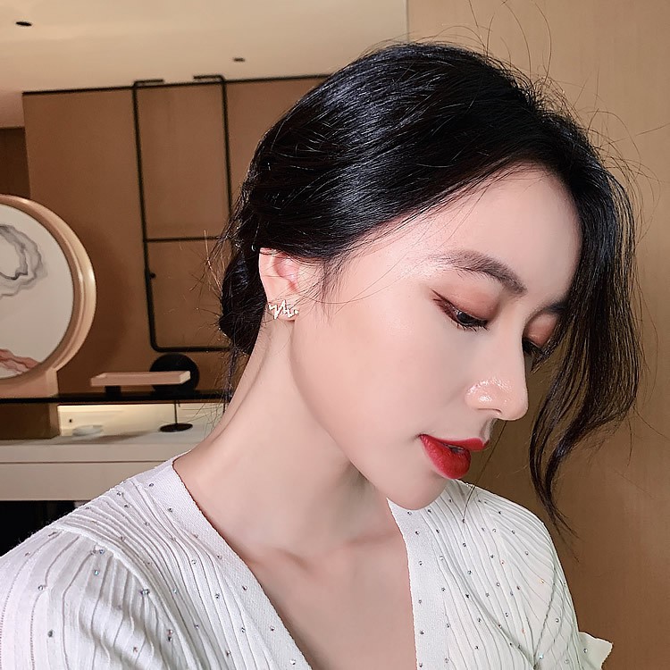 Bông Tai Mạ Bạc 925 đính đá Xinh Xắn Phong Cách Hàn Quốc