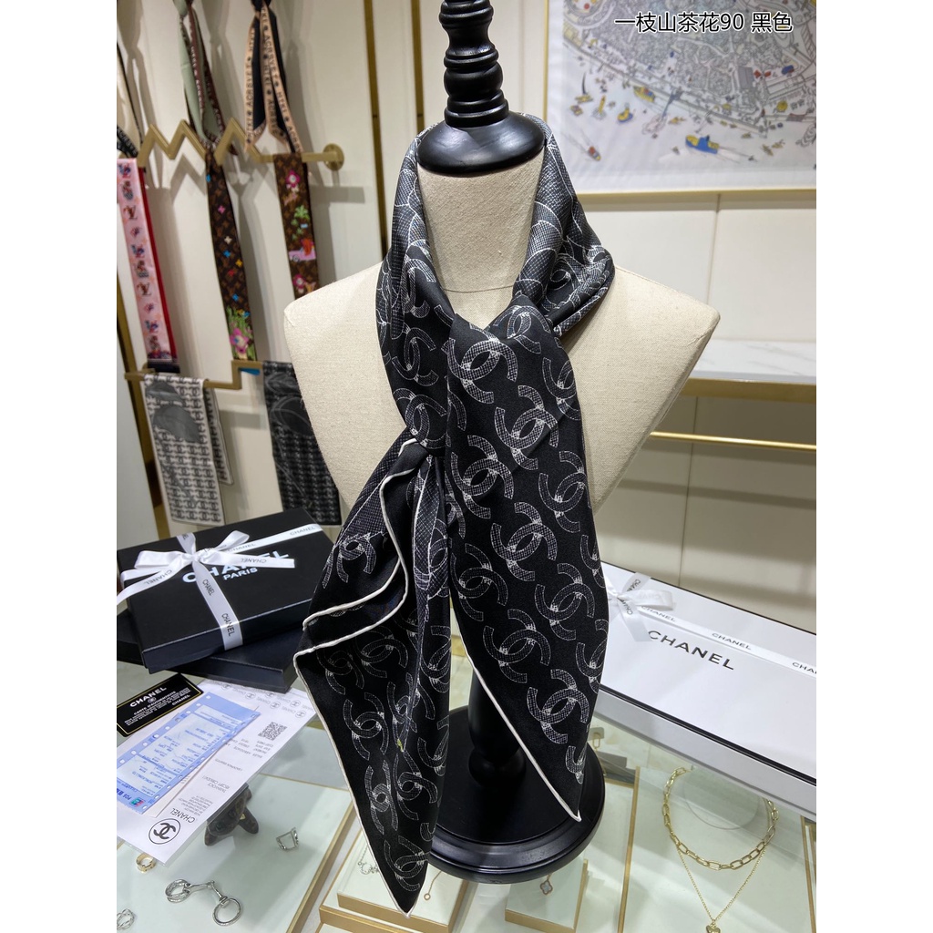 Khăn Choàng Cổ Hình Vuông Bằng Lụa In Họa Tiết Hoa Trà 35 &quot;x35 '' Dành Cho Bạn Nữ