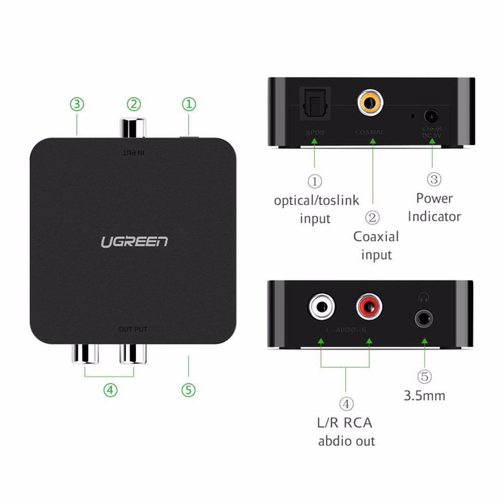 Bộ chuyển đổi quang + Coaxial to RCA chính hãng Ugreen 30523 cao cấp