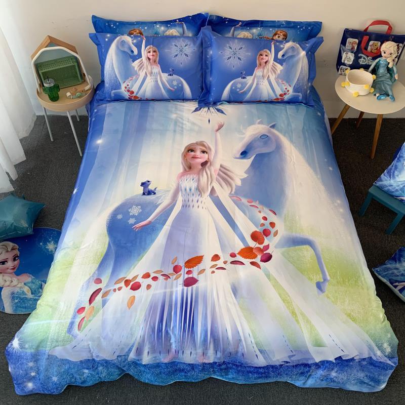 Bộ chăn ga gối cotton lụa cao cấp hình hoạt hình disney công chúa  Elsa Frozen cho bé