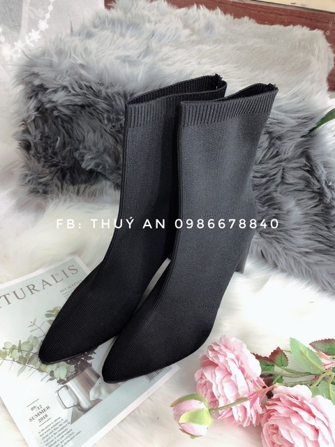 Bốt len cao cổ gót 9cm ⚡️ANDU STORE⚡️
