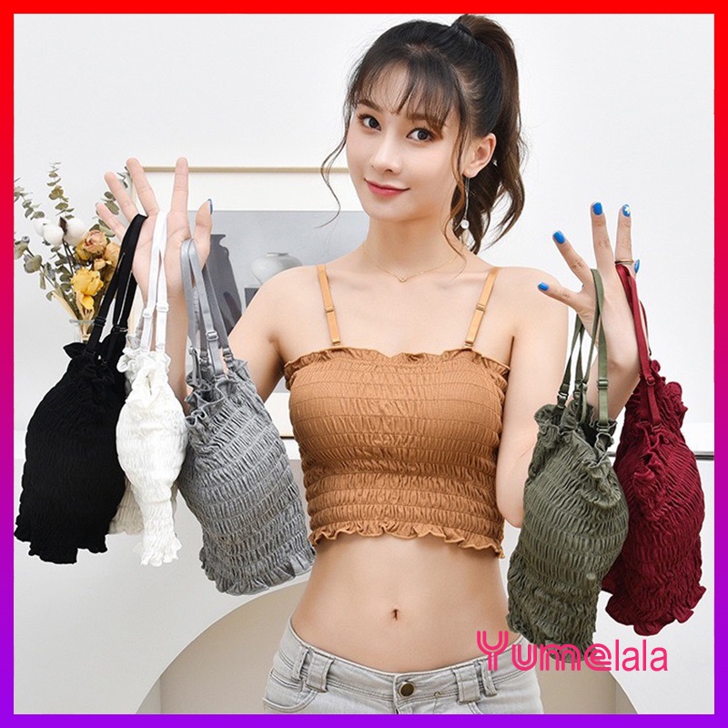 Áo ống croptop dúm vải voan siêu tôn dáng có mút ngực tặng kèm dây cùng màu