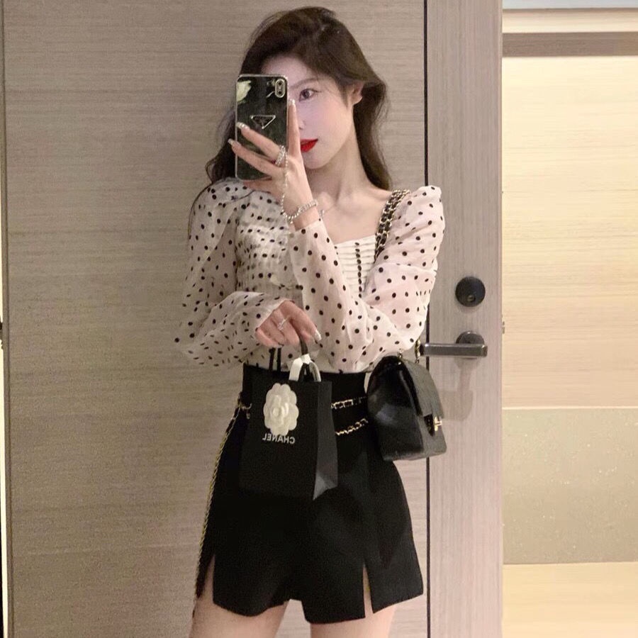 Bán Chạy!F &amp; X Áo Sơ Mi Dáng Ôm Họa Tiết Chấm Bi Phong Cách Cung Điện Thời Trang Dành Cho Nữ 2022