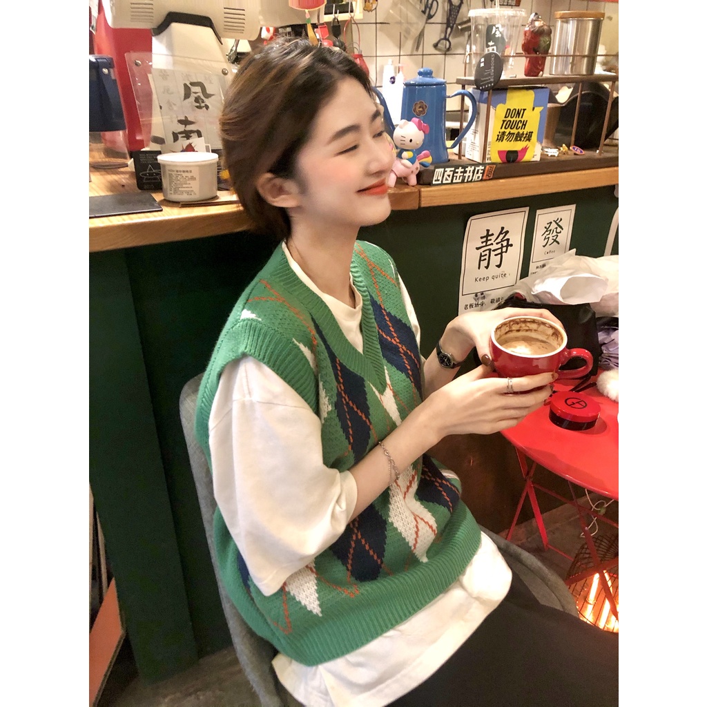 Áo len không tay cổ chữ v họa tiết sọc caro thời trang dành cho nữ
 | BigBuy360 - bigbuy360.vn