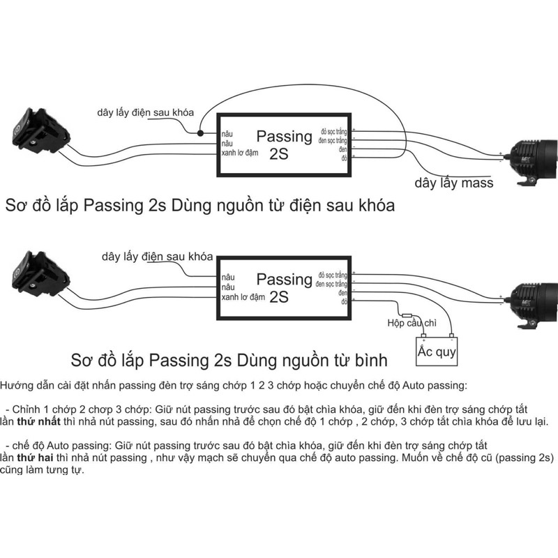Mạch Passing 2s_passing đèn trợ sáng kèm nút đề rời