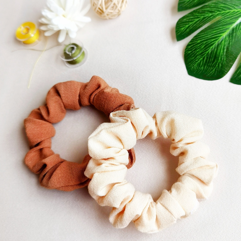 Dây Buộc Tóc Scrunchies Mini AlittleMORE Nhỏ Xinh Linen Màu Pastel Vintage Cột Tóc Đẹp Dễ Thương