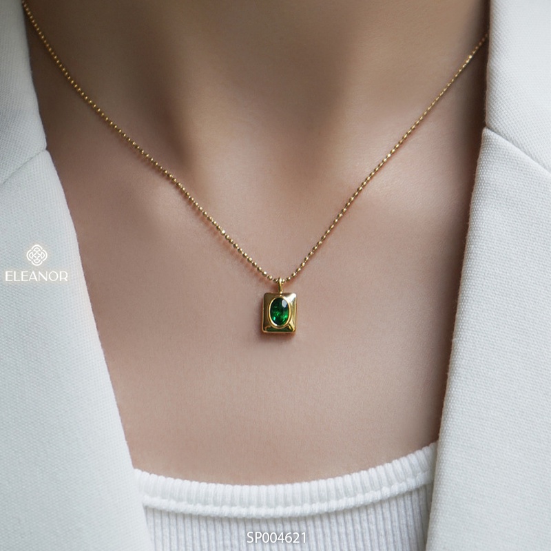 Dây chuyền nữ Eleanor Accessories mặt chữ nhật đính đá xanh sợi mảnh phụ kiện trang sức dễ thương
