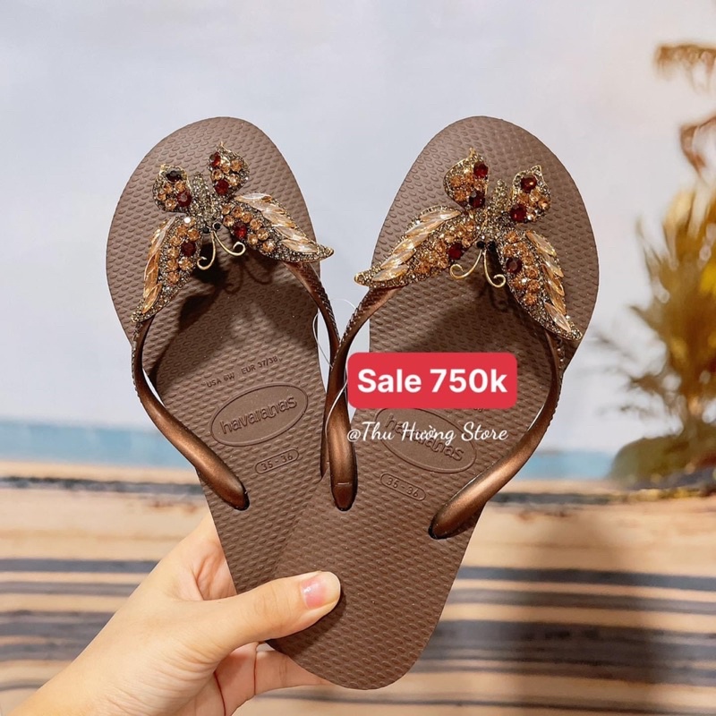 Dép HVN Nữ slim nâu cafe mix bươm' chúa