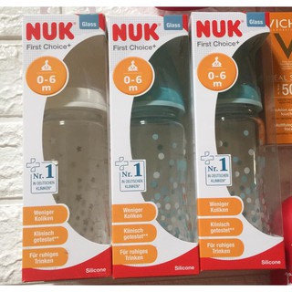 Bình sữa thủy tinh cổ rộng Nuk 240ml- núm silicone  Hàng Đức