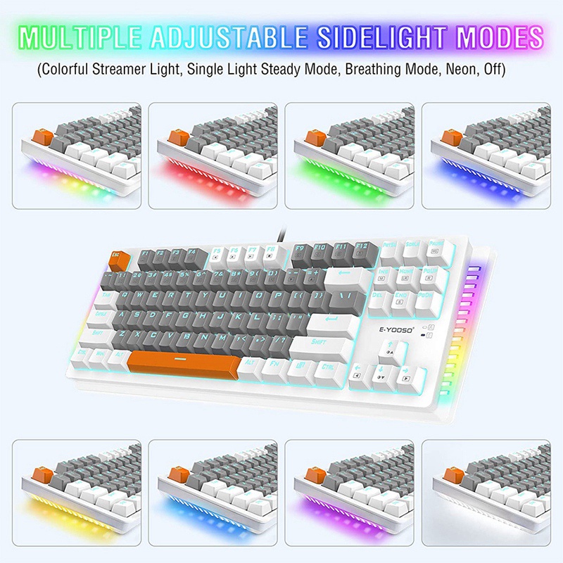 Bàn phím cơ chơi game E-YOOSO 87 phím có dây và đèn nền màu xanh dương