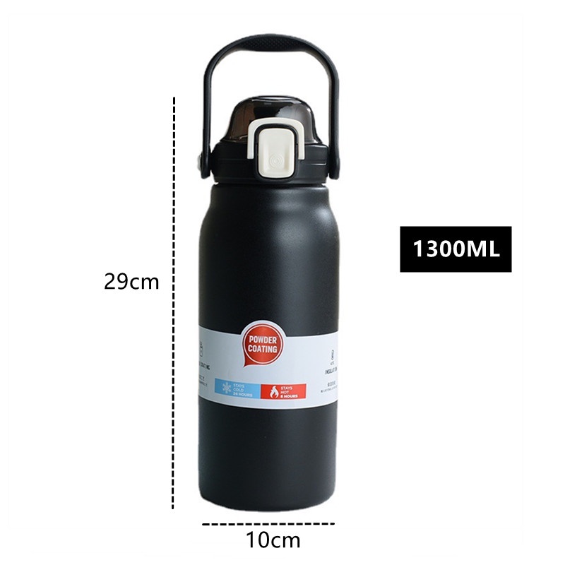 Bình Nước Giữ Nhiệt Dung Tích Lớn 1300Ml Bằng Thép Không Gỉ Kèm Ống Hút