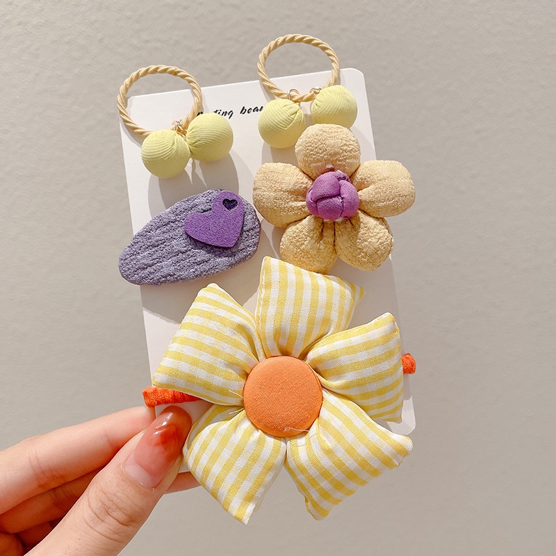 Set Dây Buộc Tóc + Dây Buộc Tóc Cao Su Đính Hoa Dễ Thương Cho Bé