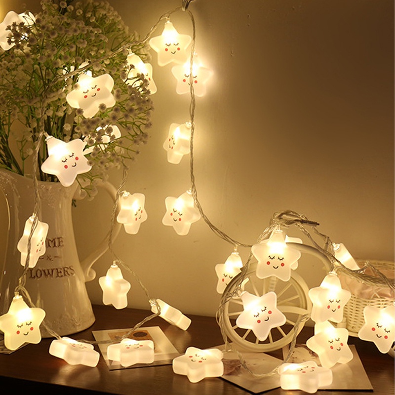 Dây đèn LED hình ngôi sao mặt cười dễ thương dài 1.5m 3m