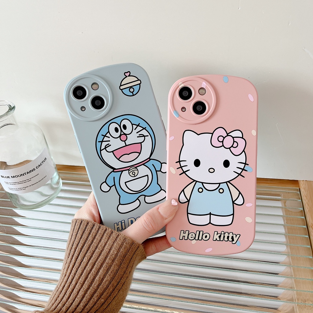 Ốp Điện Thoại Họa Tiết Hoạt Hình Kitty Và Doremon Dễ Thương Chống Sốc Cho Iphone