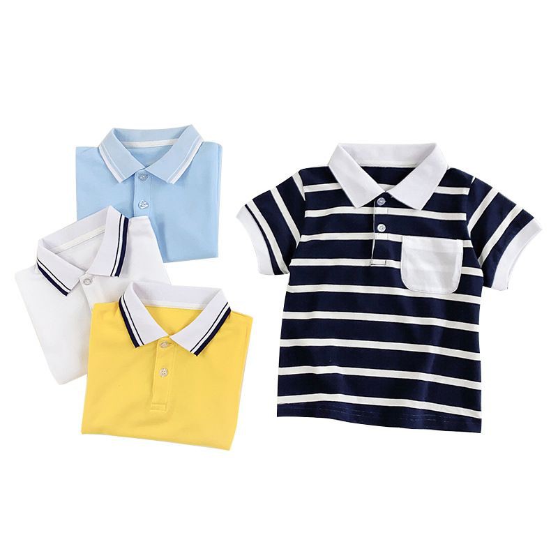 Áo polo màu trơn chất liệu cotton cá sấu cho bé trai