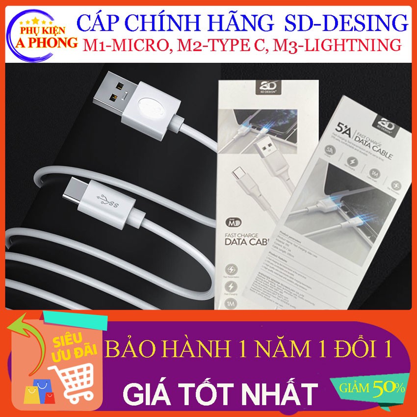 [Giá Sỉ] Cáp Sạc L6 M2 M3 Chính Hãng SD DESIGN tốt bảo vệ pin, dây sạt điện thoại Micro Usb,Type C, Lightning bảo hành