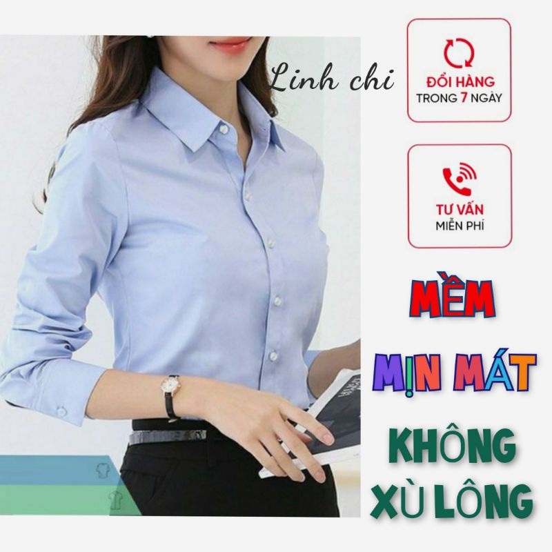 Áo sơ mi nữ công sở cao cấp tay dài màu xanh nhạt XN1 FORM NHỎ HÀNG SHOP CHUẨN ĐẸP VẢI KATE Ý - ĐƯỢC ĐỔI TRẢ THOẢI MÁI -