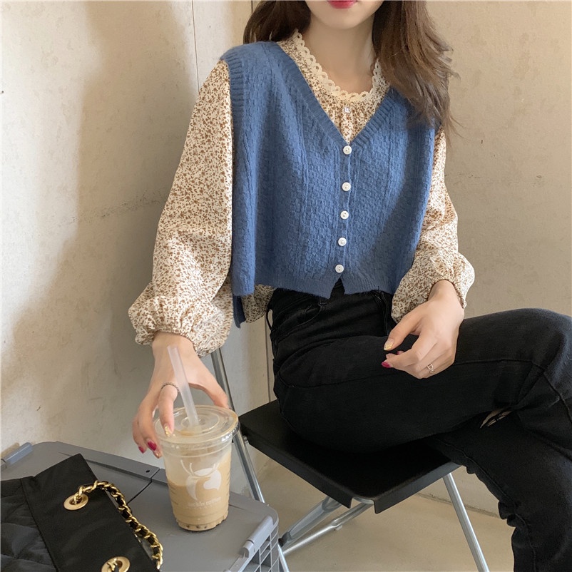 [Augustcloth]Áo gile khoác ngoài 2 lớp phong cách Hàn Quốc