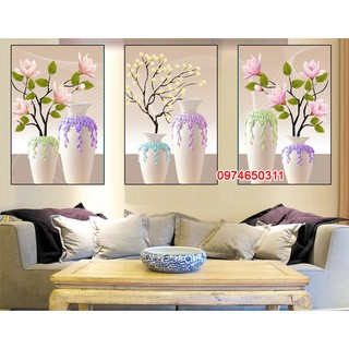Tranh đính đá bình hoa 3 bức LV292 - KT:148x70cm