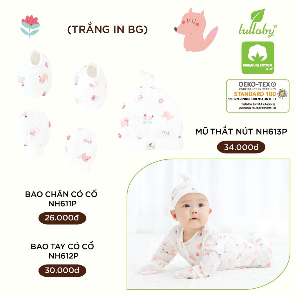 [CHÍNH HÃNG] Phụ kiện mũ, bao tay, bao chân cotton cao cấp cho bé sơ sinh Lullaby (BÁN RỜI PHỤ KIỆN)