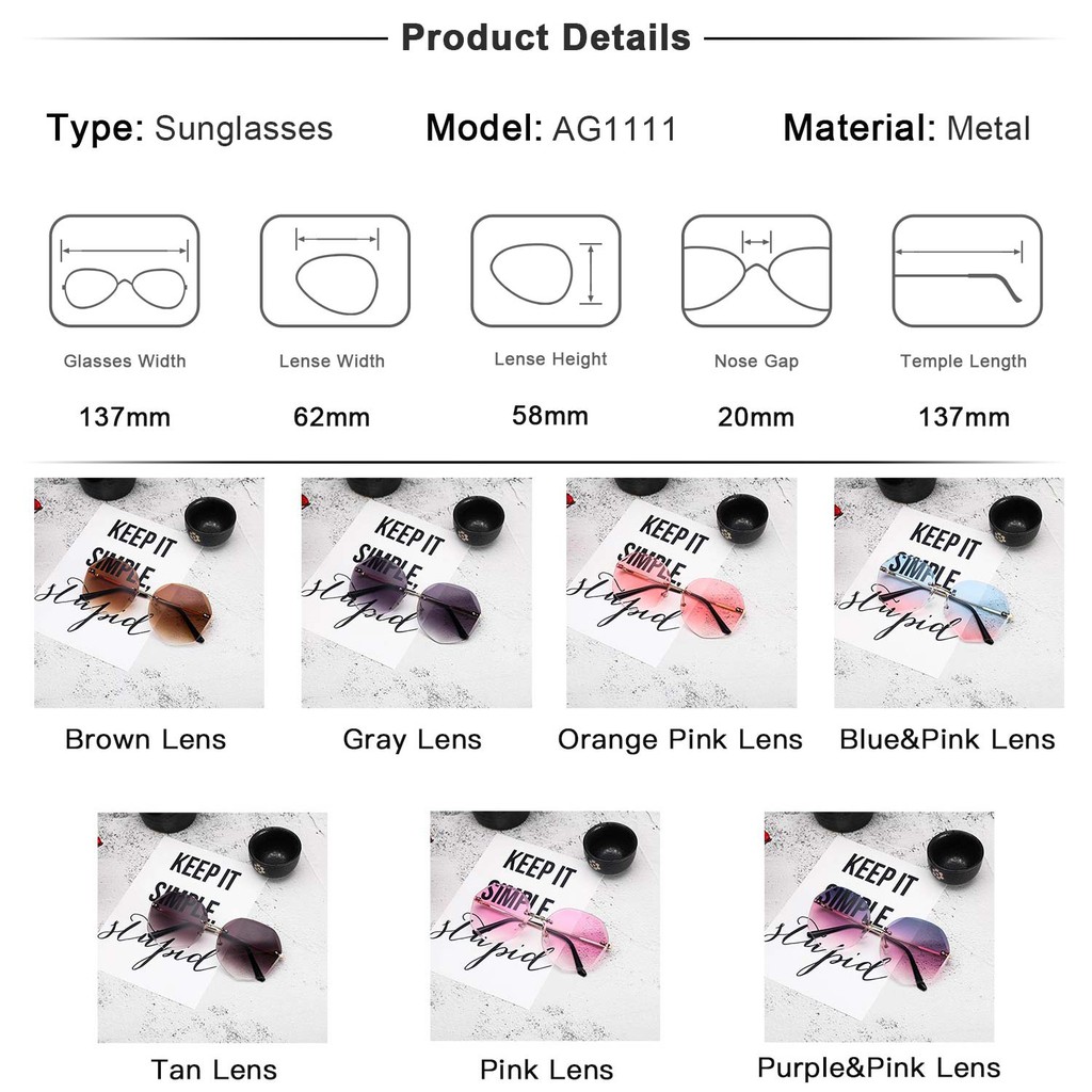 Kính mát LUSEEN AG1111 kim loại không gọng phối màu gradient chống UV400