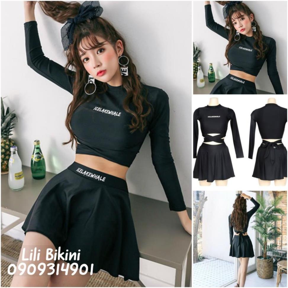 (Có size nhỏ, big size trên 60kg) Đồ bơi, bikini 2 mảnh tay dài chống nắng cột nơ sau, bộ bơi học bơi đi biển New *