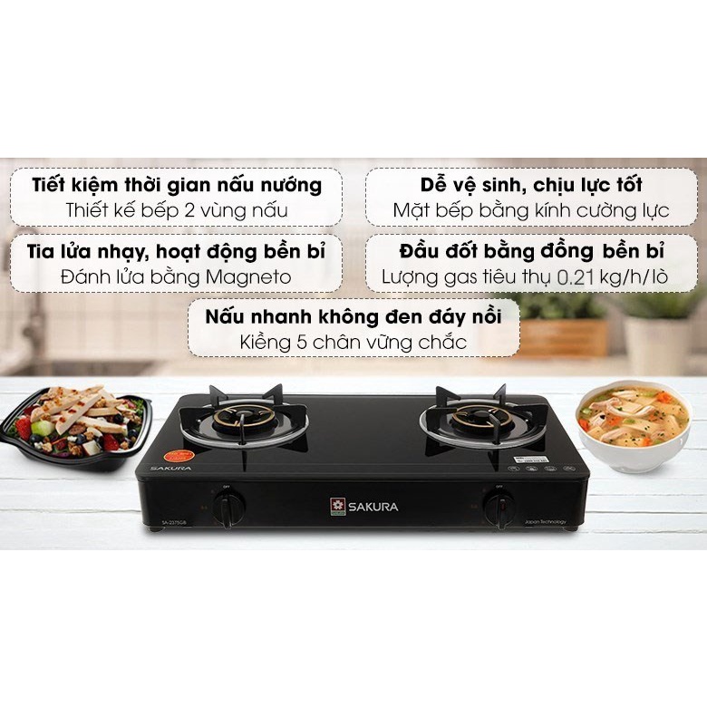 Bếp gas đôi Sakura SA-2375GB Chính hãng trưng bày +Tặng dây gas-bếp tốt tiết kiệm gas- Bảo hành 12 tháng