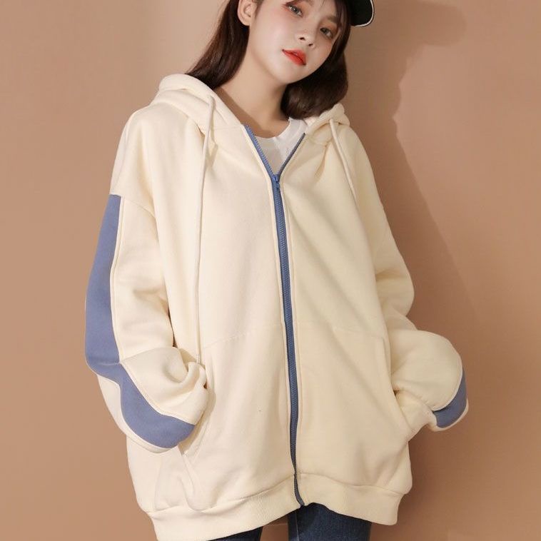 【Yuki】Áo nỉ sọc tay có mũ trùm đầu phong cách Hàn Quốc | BigBuy360 - bigbuy360.vn