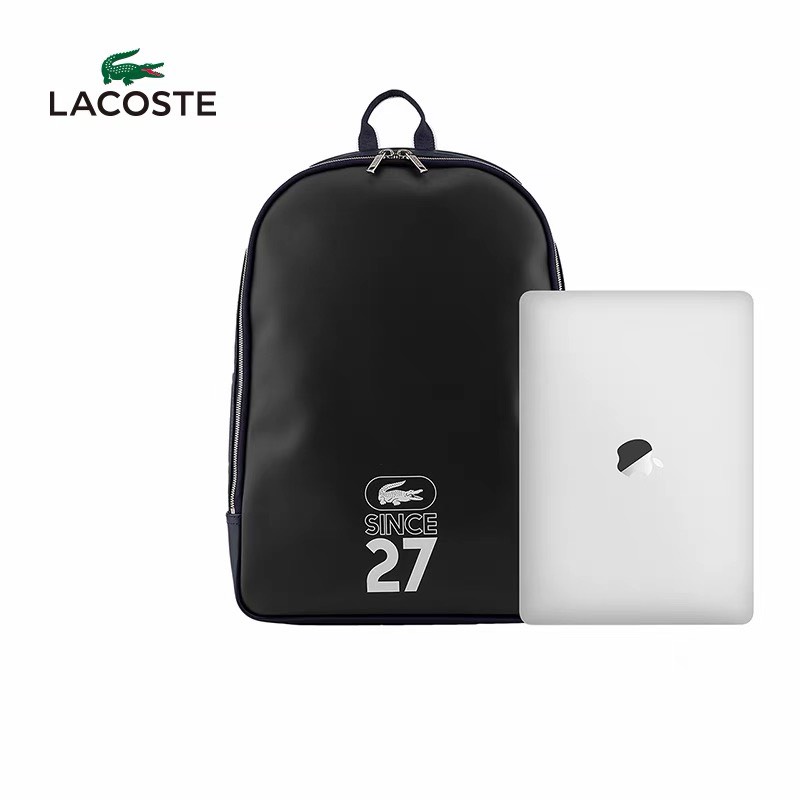 Balo thời trang Lacoste da đen, phối xanh dương chuẩn hãng