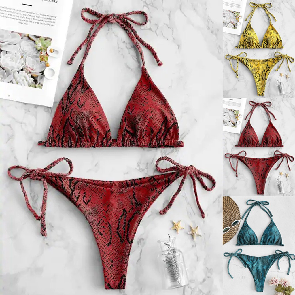 Bikini Cổ Chữ V Hoạ Tiết Da Rắn Phong Cách Cho Nữ | BigBuy360 - bigbuy360.vn