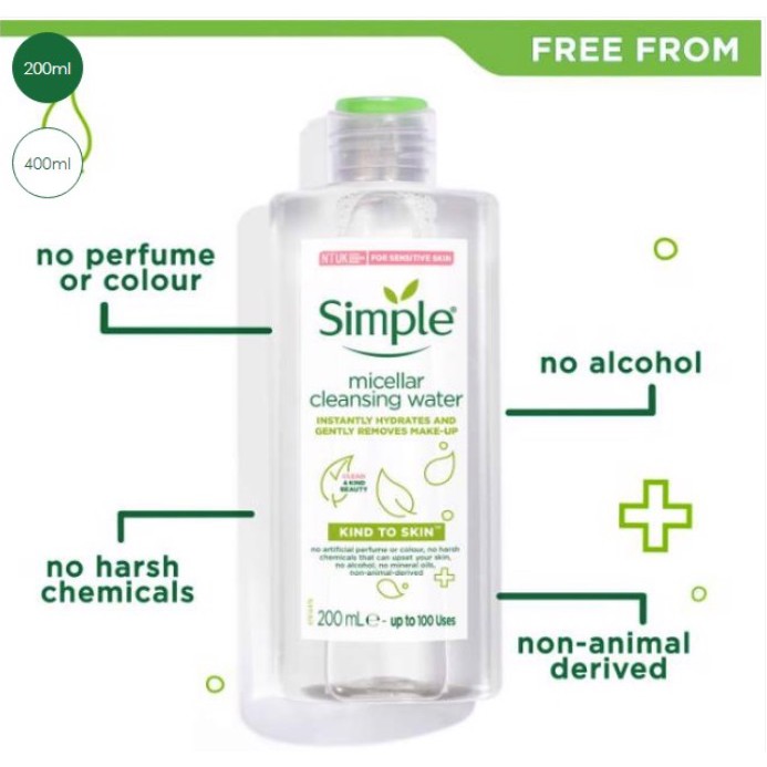 Nước Tẩy Trang không cồn Simple Micellar Cleansing Water 200ml cho da nhạy cảm