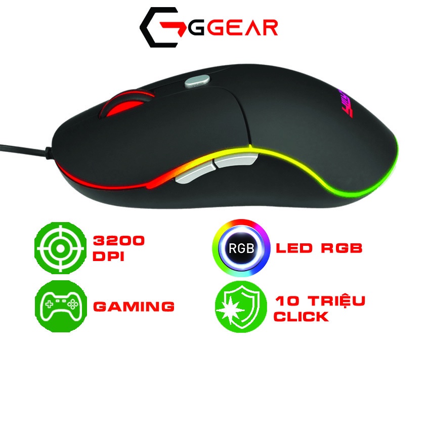 Chuột gaming Ggear MG845 chuột chơi game máy tính có dây LED RGB 3200dpi cho game thủ làm việc văn phòng học sinh