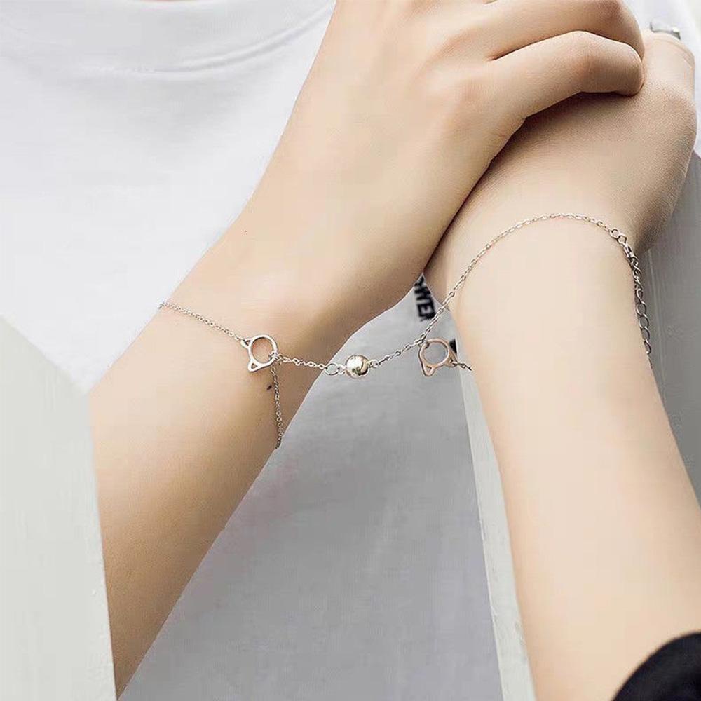 EXPEN Set 2 Vòng Tay Thép Titan Hình Mèo Dễ Thương Cho Cặp Đôi