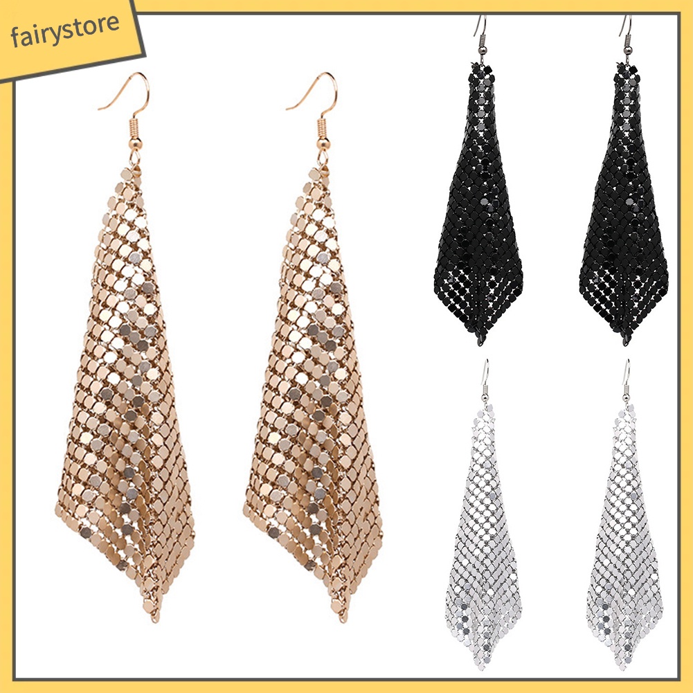 Khuyên tai dáng dài hình vuông đính kim sa sang trọng cho nữ