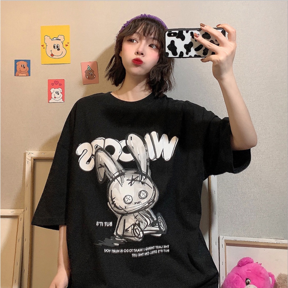Áo Thun Tay Lỡ Unisex BUNNY WIOOPS Make It Rain, Áo Phông Nam Nữ Form Rộng GTM