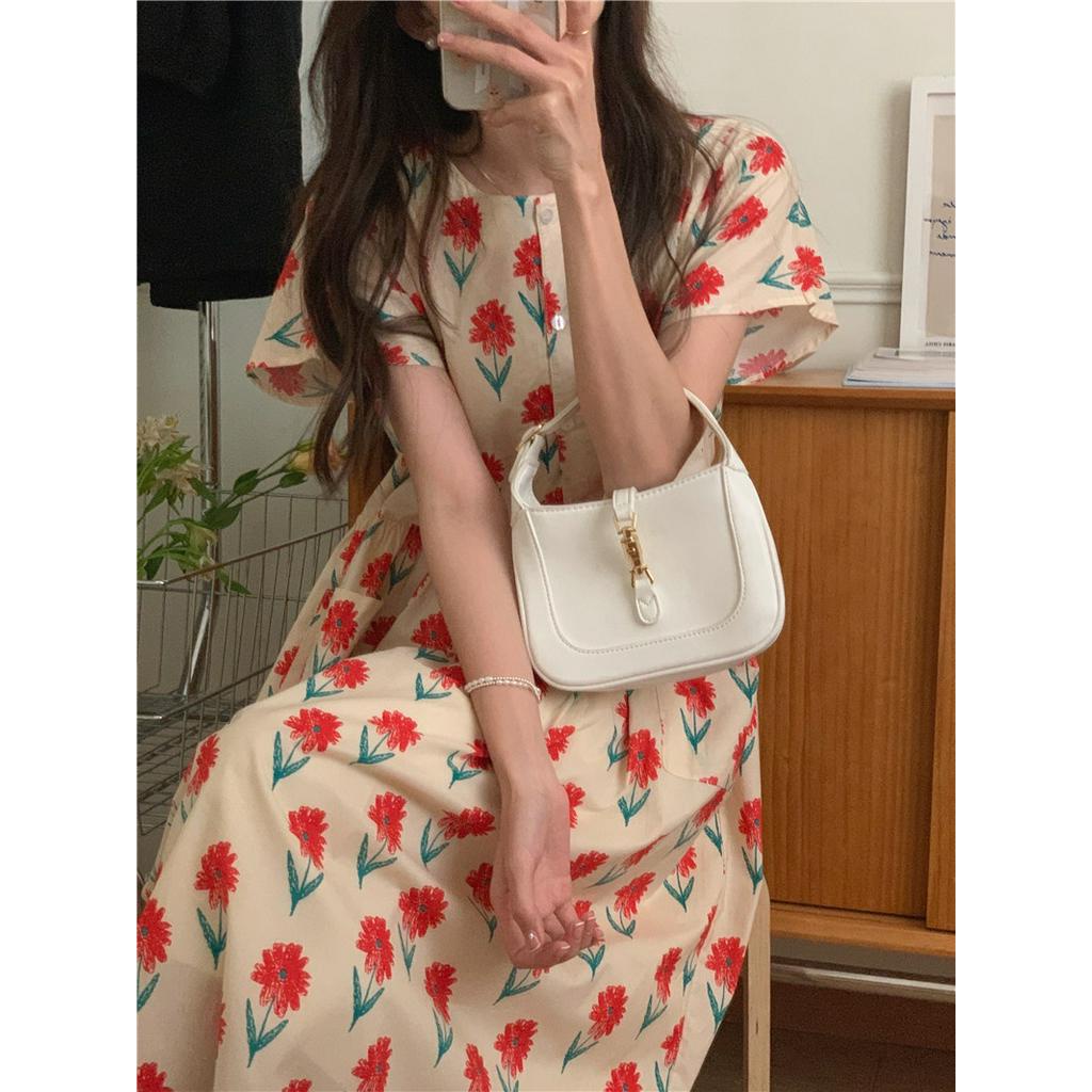 Đầm Dáng Rộng Cổ Tròn In Hoa Thời Trang Mùa Hè 52076