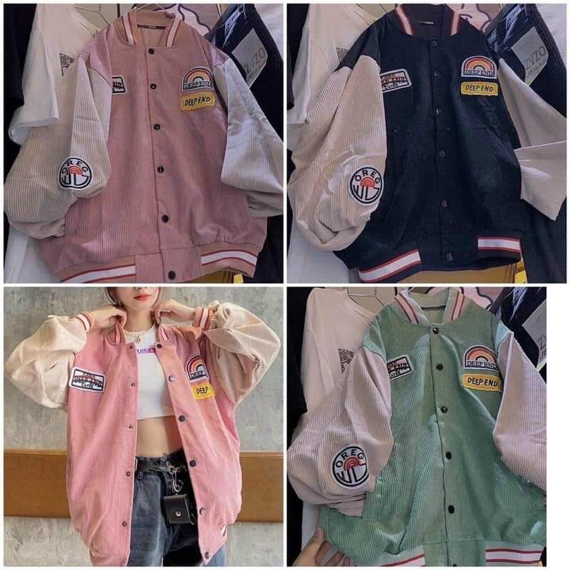 Áo Bomber Nữ,  Áo Khoác nhung tăm Cầu Vồng DeepEnd Cúc Bấm nam Nữ Thời Trang Thu Đông Unisex freesize