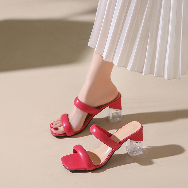 Giày Cao Gót Da Phối Lớp Trong Suốt Xinh Xắn Dành Cho Nữ