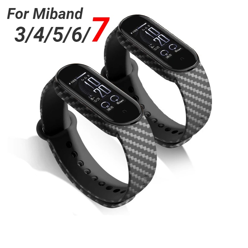 Dây Đeo Thay Thế Chất Liệu TPU Silicon Hoạ Tiết Sợi Carbon Cho Mi Band 3 4 5 6 7 Xiaomi Mi Band 7