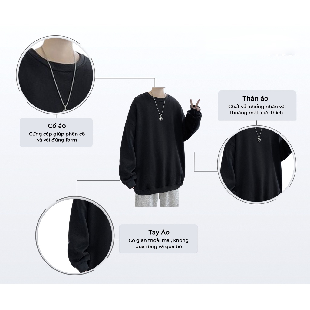 Áo Sweater Nỉ Bông Nam, Nữ Basic Form Rộng Unisex Màu Xanh SWT 900