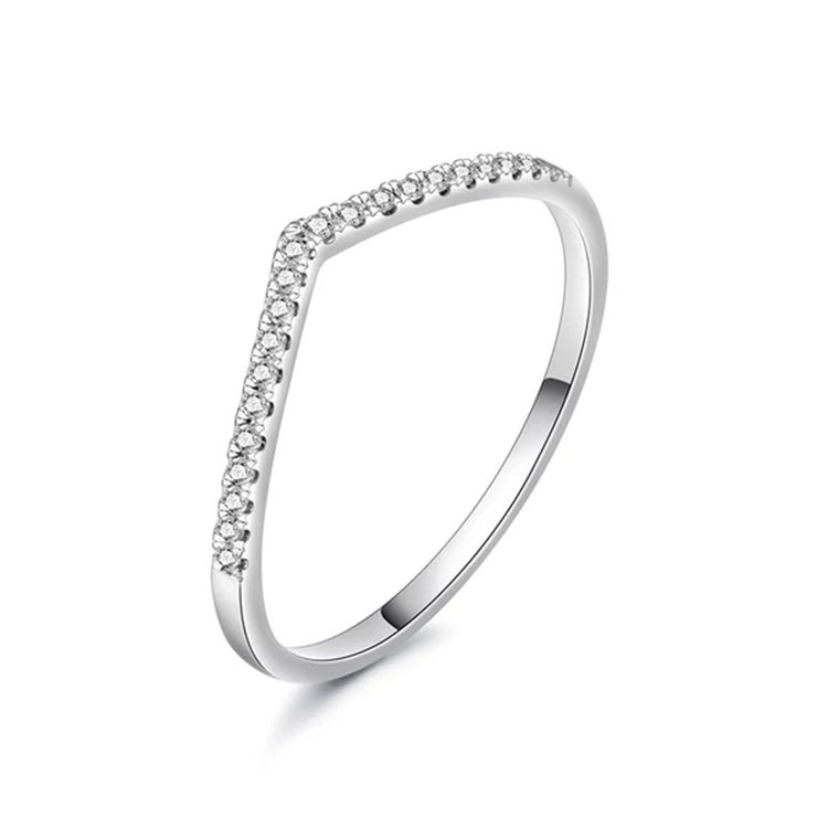 Nhẫn Bạc 925 Hình Chữ V Đính Đá Zircon Thời Trang Cho Nữ