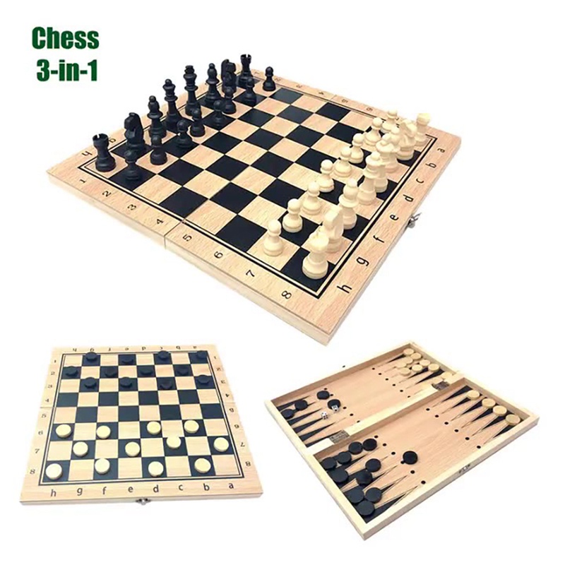 Bộ Bàn Cờ Vua Bằng Gỗ 3 Trong 1 Gấp Gọn Mang Đi Du Lịch Dành Cho Trẻ Em Và Người Lớn