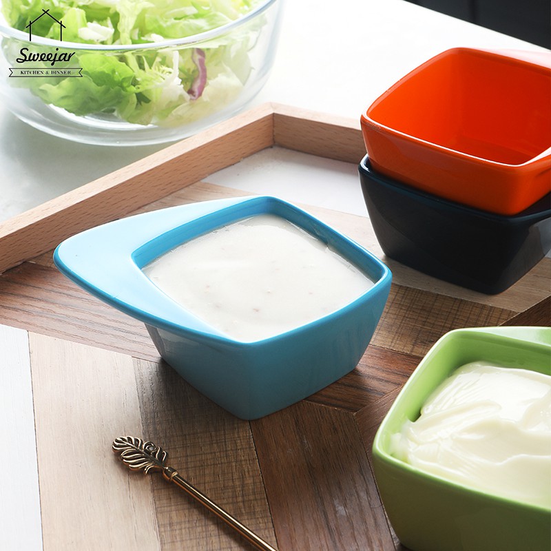 Bát gốm SWEEJAR cỡ nhỏ hình vuông có tay cầm đựng nước sốt tiện dụng