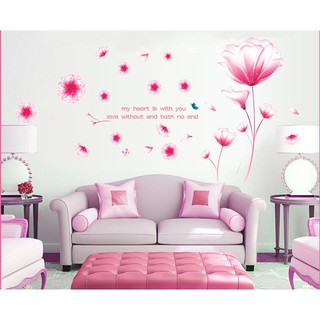 Decal dán tường hoa pha lê hồng