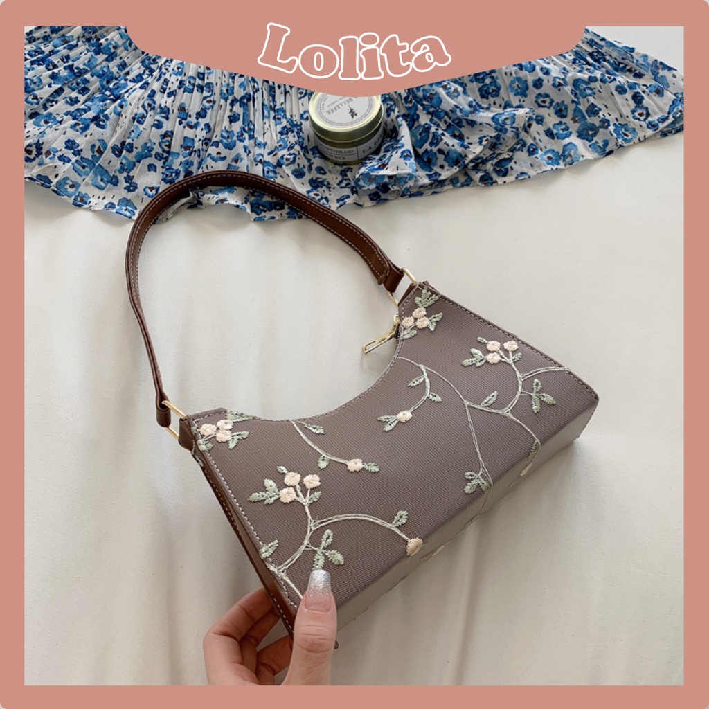 Túi Xách Nữ Kẹp Nách Đeo Vai LILAS Baggu Thêu Hoa Vân Nổi