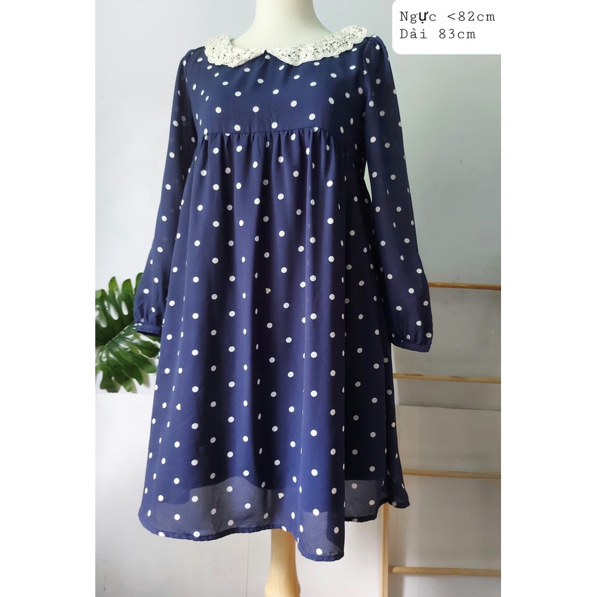 (Ảnh thật) Đầm babydoll chấm bi, cổ phối ren new tag hiệu Earth music & Ecology