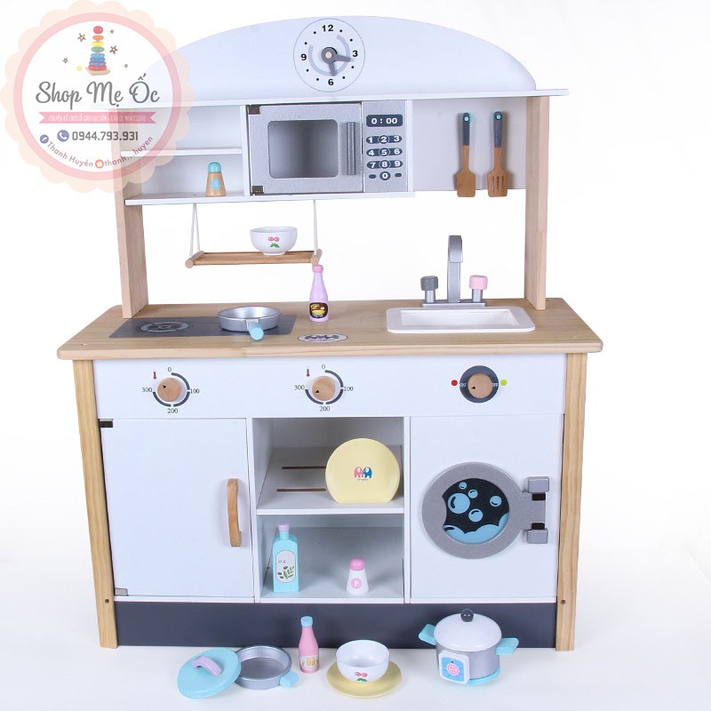 (HÀNG CÓ SẴN) Bộ đồ chơi Nhà bếp gỗ cao cấp Classic Kitchen A - Cao 1m