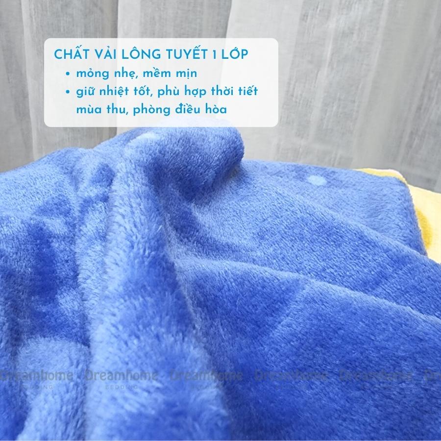 Chăn lông tuyết cho bé DREAMHOME mỏng nhẹ 1mx1m4 dùng mùa hè thu, 2 mặt tuyết in hình thú cho trẻ em