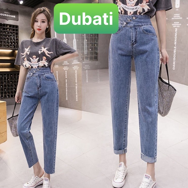 QUẦN BAGGY JEAN NỮ CHẤT BÒ 3 NÚT BẢN TO LƯNG CAO NÂNG MÔNG SANG CHẢNH PHONG CÁCH HÀN QUỐC-DUBATI FASHION